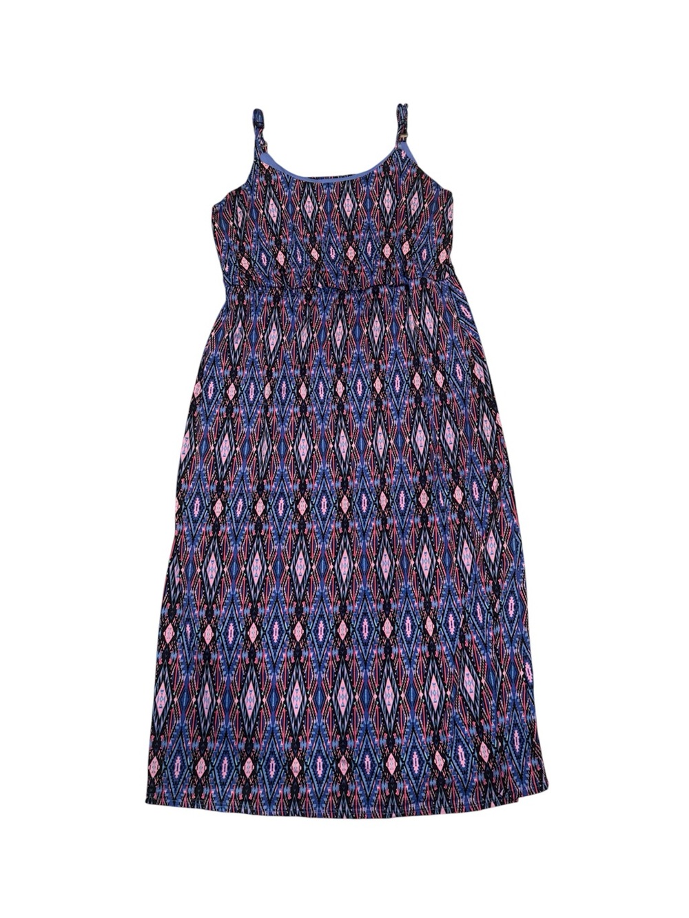 Sleeveless Geometric Maxi Dress in Navy and Pink